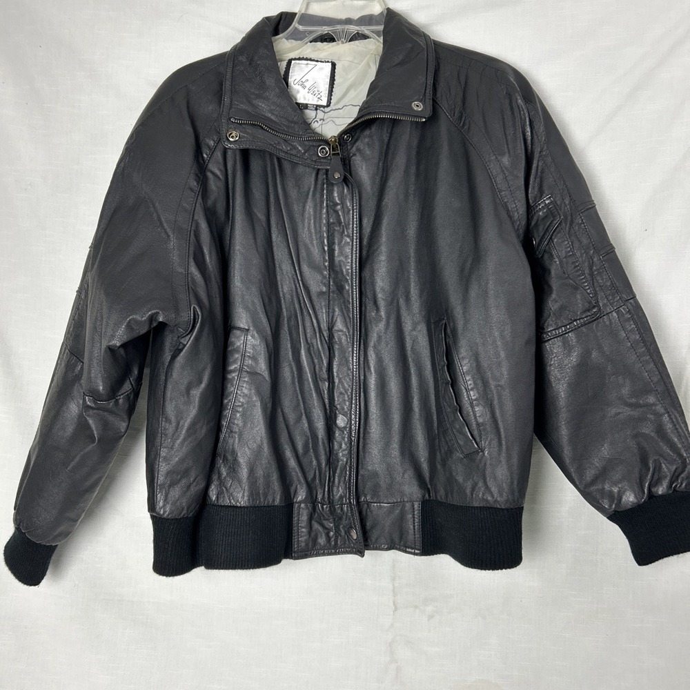 Y2K John Weitz Vintage 90s bomber Leather Jacket Western Style Size Large (L)